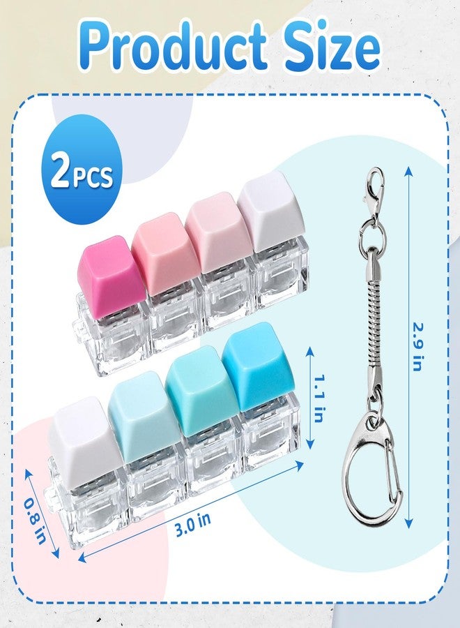 DEARIDAP 2 PCS Keyboard Fidget Toy, 4-in-1 Keyboard Button Clicker Keychain, Push Bubble Sensory Fidget Toys for Kids Adults to Relief Pass Time (Blue Pink White) - Image 2